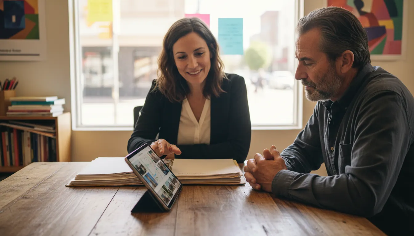 Bridge to Home case manager reviewing housing options with client