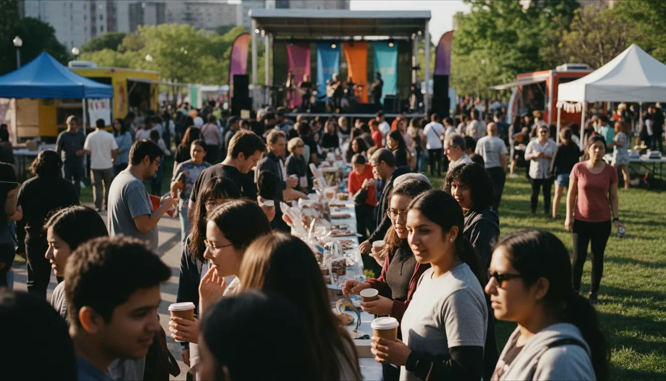 Large crowd attending community fundraising event for homeless services